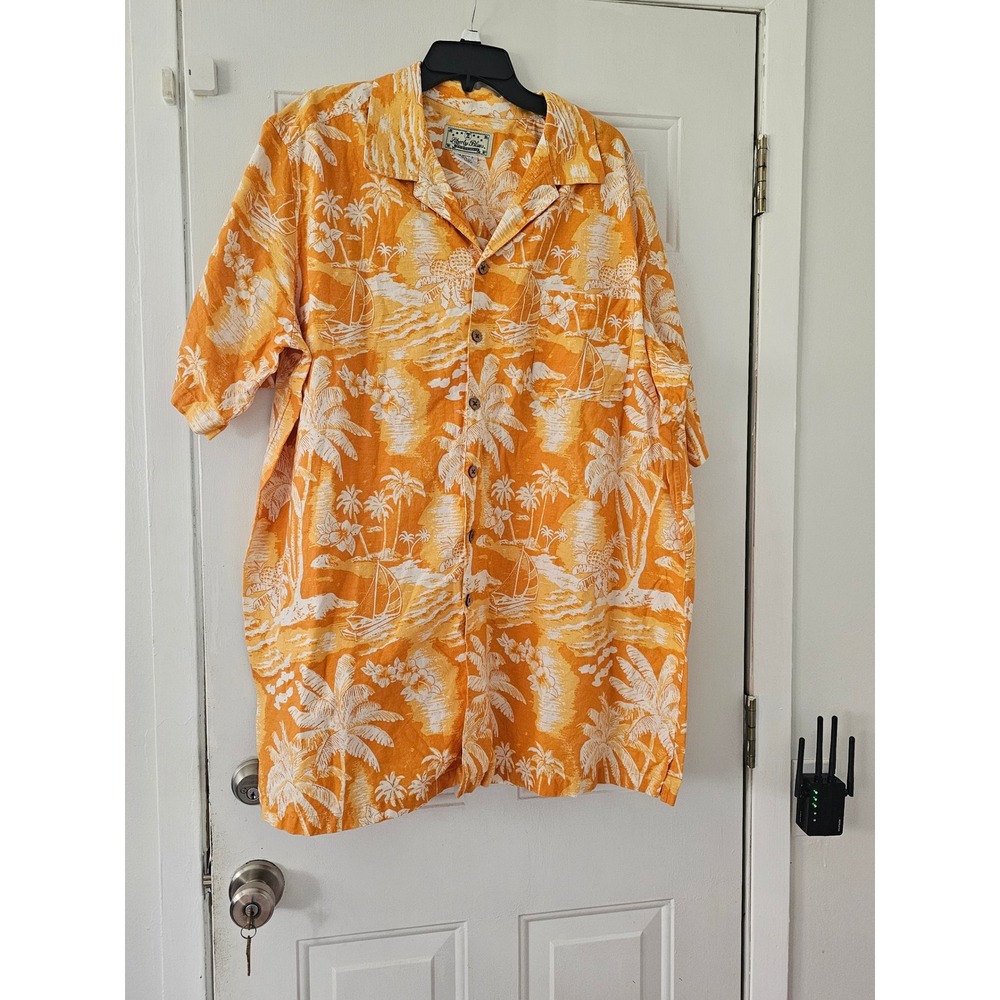 Liberty Blues Shirt Men 3XL Tall Orange Tropical Palm Tree Cotton Good Condition